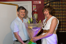 Tony Fahey Presenting Bouquet To Marian Newman